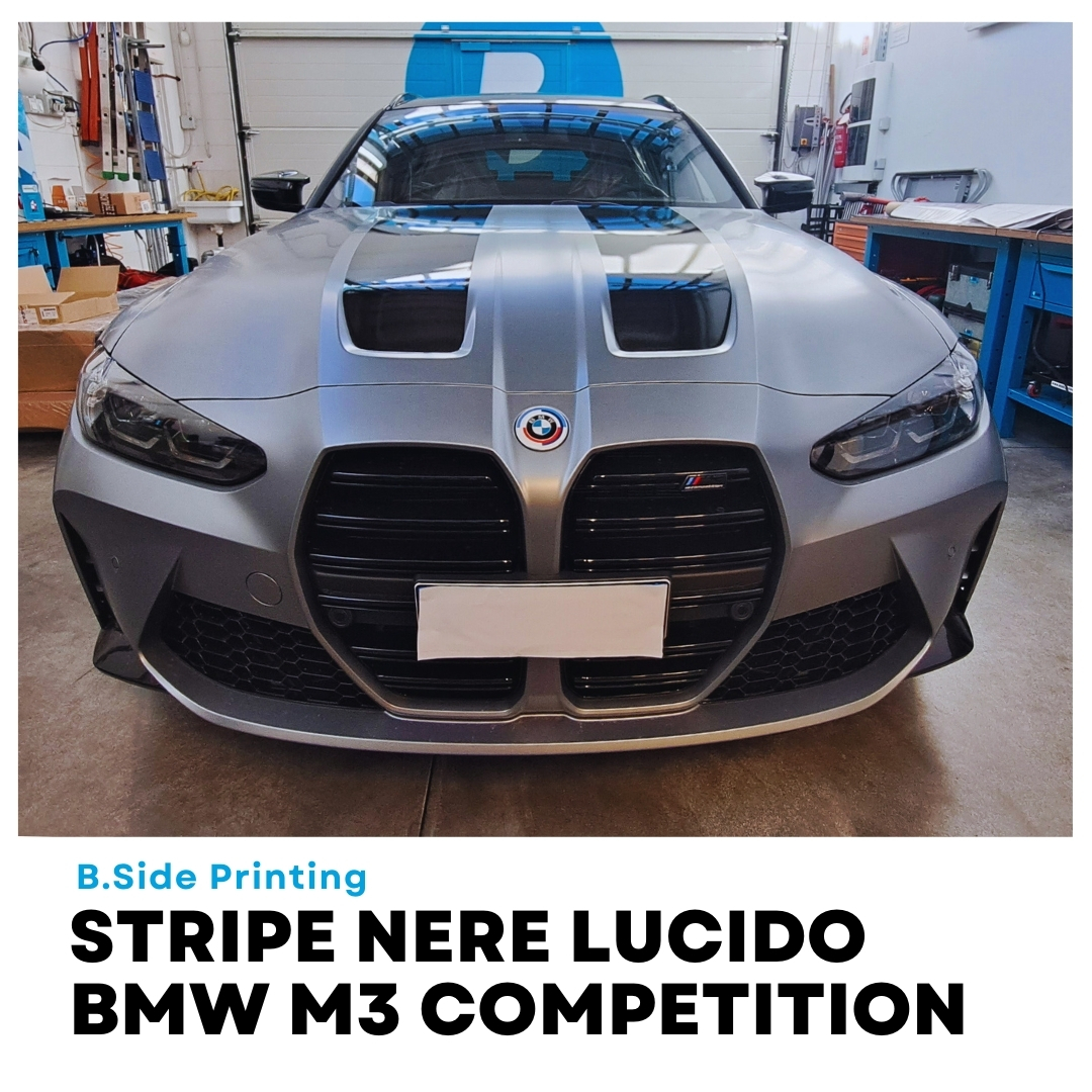 Stripes nere lucide per cofano BMW M3 competition strisce adesive nero (1)