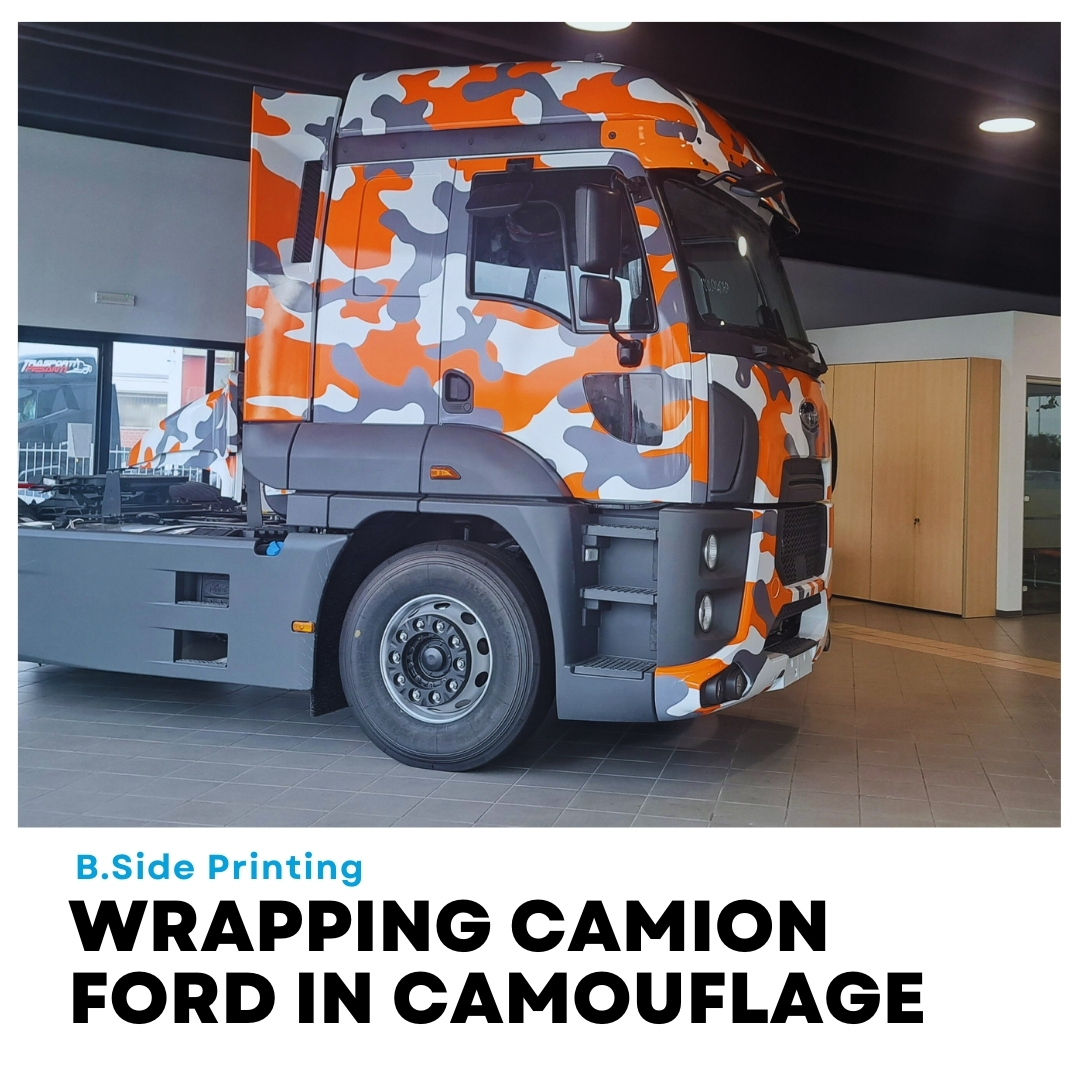 B.Side Printing wrapping Piacenza WLF concessionaria Ford Trucks camion Ford con pellicola texture camouflage stampata (1)